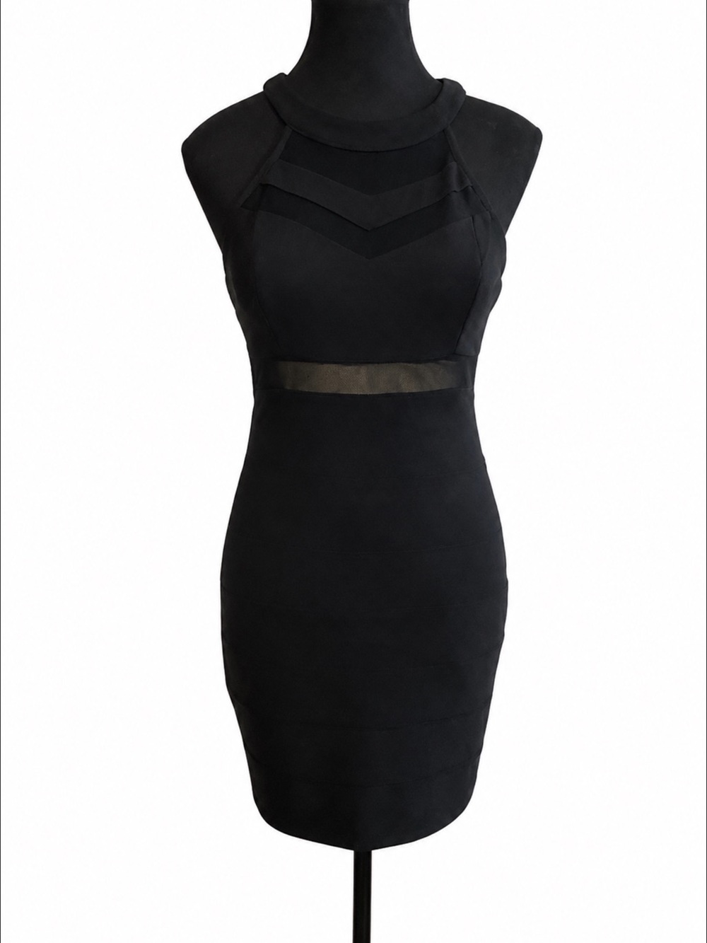Le Château Black Mesh Cutout Bodycon Mini Dress Size S